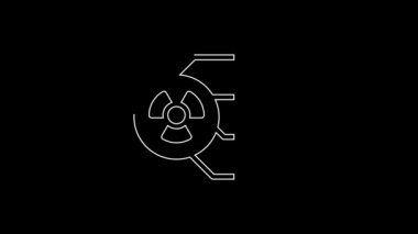 Beyaz çizgi Radyoaktif simgesi siyah arkaplanda izole edildi. Radyoaktif zehirli sembol. Radyasyon tehlikesi işareti. 4K Video hareketli grafik canlandırması.