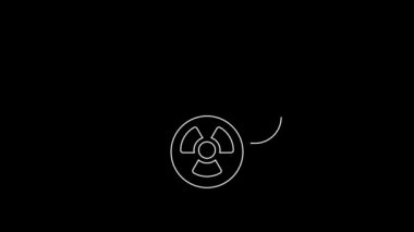 White line Acid rain and radioactive cloud icon isolated on black background. Effects of toxic air pollution on the environment. 4K Video motion graphic animation.