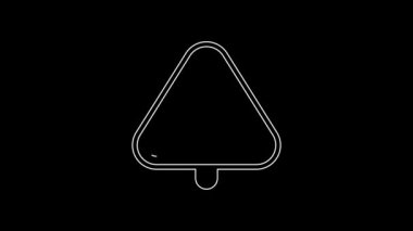 Siyah zemin üzerinde radyasyon sembolü olan beyaz çizgi üçgeni işareti. 4K Video hareketli grafik canlandırması.