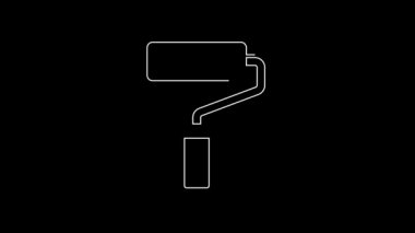 Siyah arkaplanda beyaz çizgi boyalı fırça ikonu izole edildi. 4K Video hareketli grafik canlandırması.