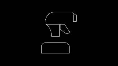 Siyah arkaplanda beyaz çizgi boyalı sprey tabanca ikonu var. 4K Video hareketli grafik canlandırması.