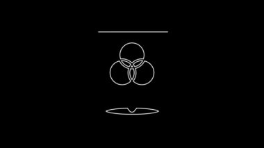 White line RGB and CMYK color mixing icon isolated on black background. 4K Video motion graphic animation.