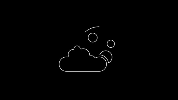 White Line Moon Stars Icon Isolated Black Background Cloudy Night — Stockvideo