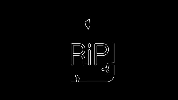 White Line Tombstone Rip Written Icon Isolated Black Background Grave — Vídeo de Stock