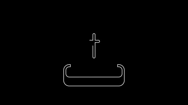 White Line Tombstone Rip Written Icon Isolated Black Background Grave — Wideo stockowe