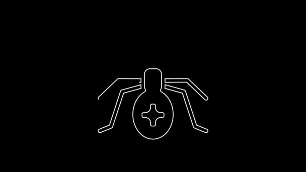 Witte Lijn Spider Pictogram Geïsoleerd Zwarte Achtergrond Gelukkig Halloween Feest — Stockvideo