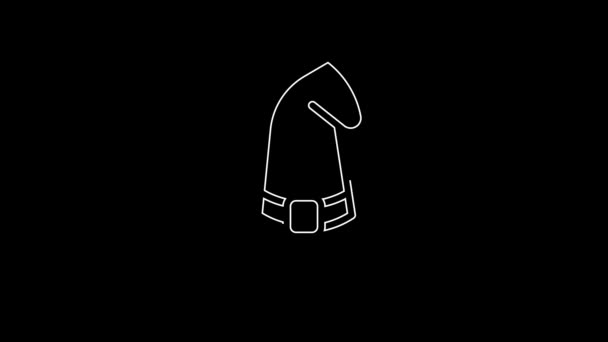 White Line Witch Hat Icon Isolated Black Background Happy Halloween — Stock Video