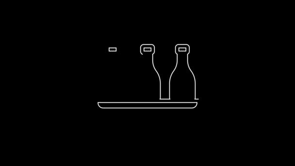 White Line Bottle Wine Icon Isolated Black Background Wine Varieties — Stock Video