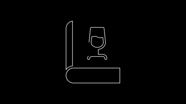 White Line Book Wine Icon Isolated Black Background Wine Glass — Wideo stockowe