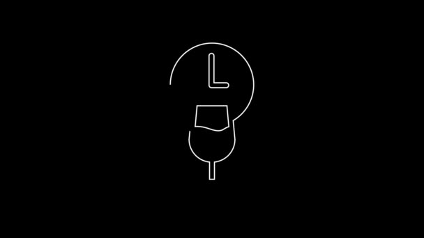 White Line Wine Time Icon Isolated Black Background Wine Glass — Video Stock