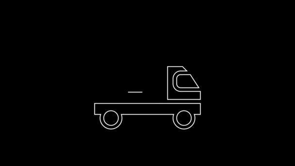 White Line Wine Truck Icon Isolated Black Background Fast Delivery — Stock video