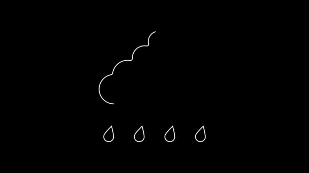 White Line Cloud Rain Icon Isolated Black Background Rain Cloud — Stock Video