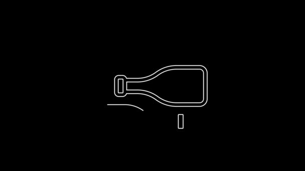 White Line Bottles Wine Icon Isolated Black Background Video Motion — Vídeos de Stock