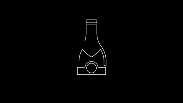 Icône Bouteille Champagne Ligne Blanche Isolé Sur Fond Noir Animation — Video