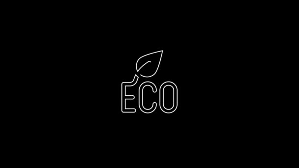 Witte Lijn Leaf Eco Symbool Pictogram Geïsoleerd Zwarte Achtergrond Banner — Stockvideo