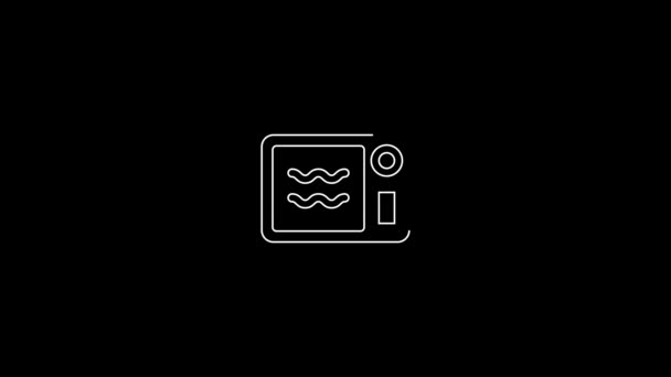 White Line Microwave Oven Icon Isolated Black Background Home Appliances — 图库视频影像