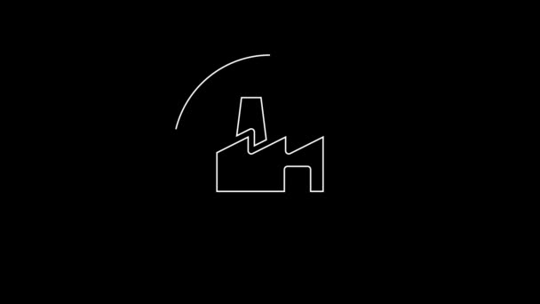 White Line Factory Production Icon Isolated Black Background Industrial Building — Video