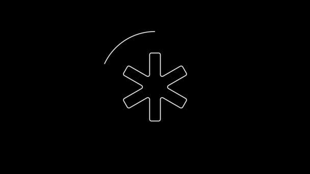 緊急事態の白い線医療記号 生命の星のアイコンは黒の背景に隔離されています 4Kビデオモーショングラフィックアニメーション — ストック動画