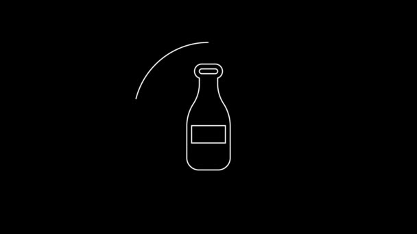 White Line Bottle Icon Isolated Black Background Video Motion Graphic — Vídeos de Stock