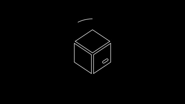 Weiße Linie Kartonschachtel Symbol Isoliert Auf Schwarzem Hintergrund Box Paket — Stockvideo