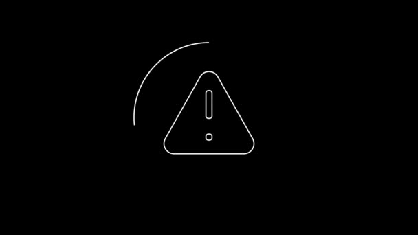 White Line Exclamation Mark Triangle Icon Isolated Black Background Hazard — Stockvideo