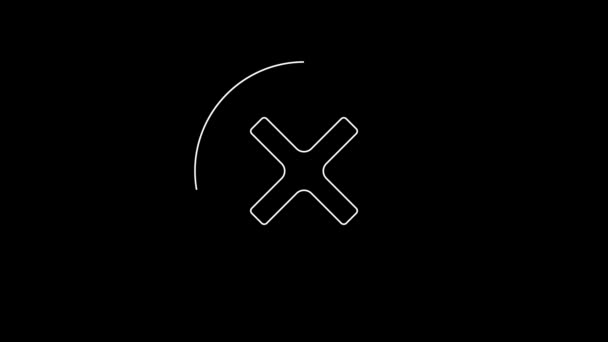 White Line Mark Cross Circle Icon Isolated Black Background Check — 图库视频影像