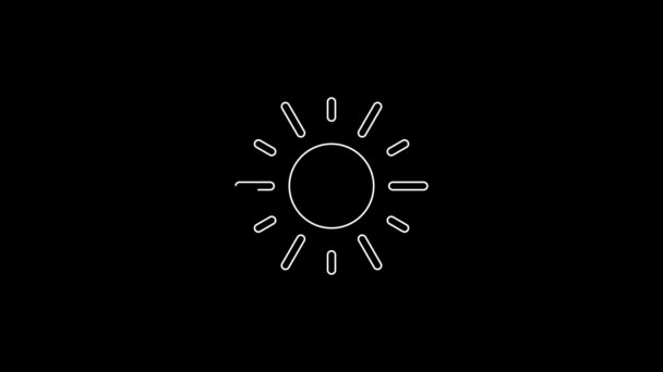 Ícone Sol Linha Branca Isolado Fundo Preto Animação Gráfica Movimento — Vídeo de Stock