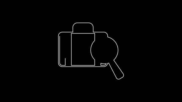 White Line Airline Service Finding Lost Baggage Icon Isolated Black — Stockvideo