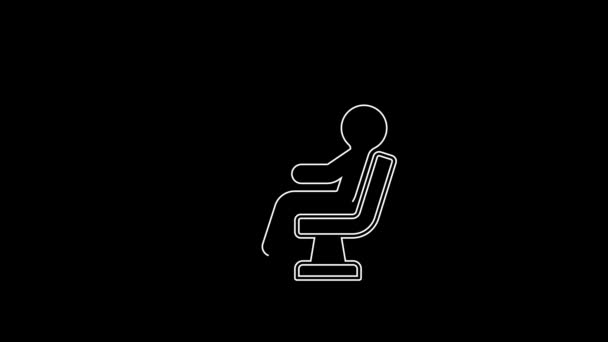 White Line Human Waiting Airport Terminal Icon Isolated Black Background — Vídeo de Stock
