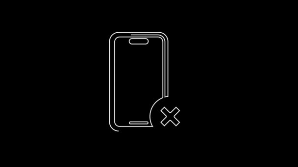 White Line Cell Phone Icon Isolated Black Background Talking Calling — Stok video