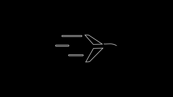 Beyaz Çizgi Düzlem Simgesi Siyah Arkaplanda Izole Edildi Uçan Uçak — Stok video