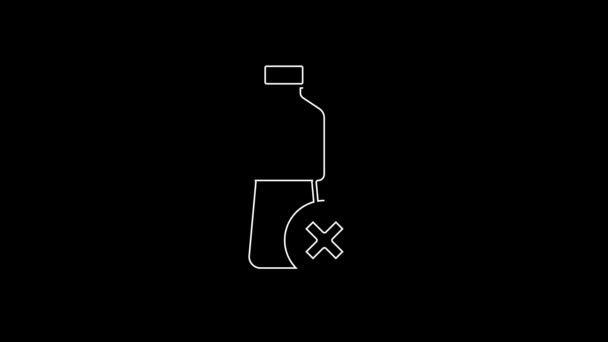 White Line Water Bottle Icon Isolated Black Background Plastic Bottle — Vídeos de Stock