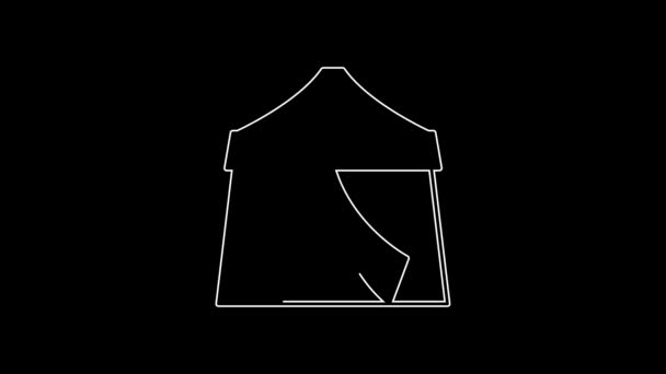 白い線黒の背景に隔離されたサーカステントアイコン カーニバルキャンプテント 遊園地 4Kビデオモーショングラフィックアニメーション — ストック動画