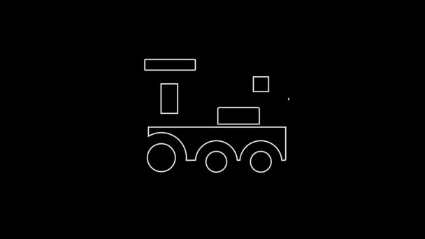 Ligne Blanche Toy Train Icône Isolé Sur Fond Noir Animation — Video