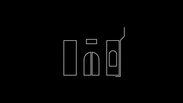 黒の背景に白い線の城のアイコンを隔離 4Kビデオモーショングラフィックアニメーション — ストック動画