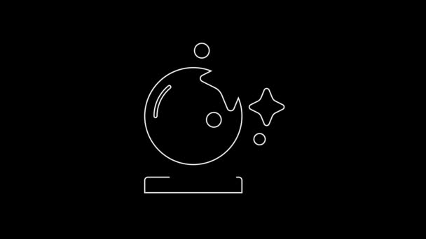 Weiße Linie Magic Ball Symbol Isoliert Auf Schwarzem Hintergrund Kristallkugel — Stockvideo