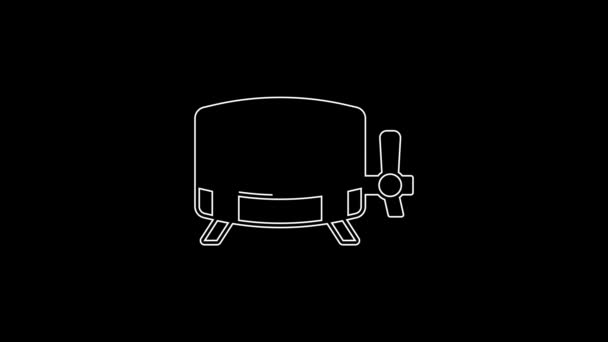 Weiße Linie Holzfass Symbol Isoliert Auf Schwarzem Hintergrund Alkoholfass Getränkebehälter — Stockvideo