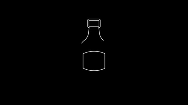 Biała Linia Ikona Butelki Piwa Izolowana Czarnym Tle Animacja Graficzna — Wideo stockowe