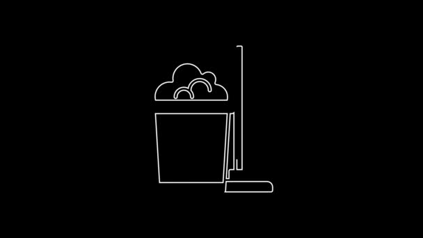 Witte Lijn Mop Emmer Pictogram Geïsoleerd Zwarte Achtergrond Schoonmaakservice Concept — Stockvideo
