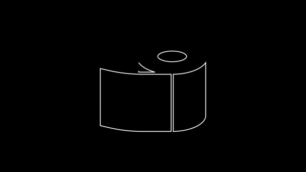 Biała Linia Ikona Rolki Papieru Toaletowego Izolowana Czarnym Tle Animacja — Wideo stockowe