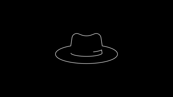 White Line Sheriff Hat Badge Icon Isolated Black Background Video — Video Stock