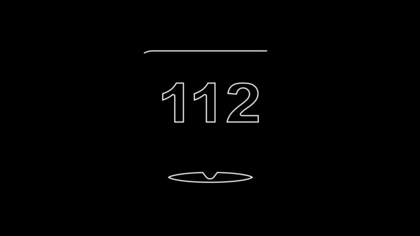 White Line Telephone Emergency Call 112 Icon Isolated Black Background — Stock Video