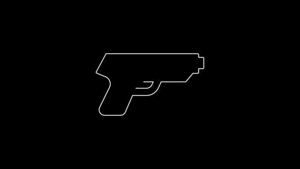 白线手枪或枪图标隔离在黑色背景 警察或军队的手枪 小火器 4K视频运动图形动画 — 图库视频影像