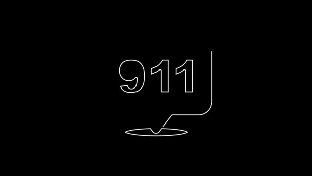 Біла Лінія Телефон Аварійним Викликом 911 Значок Ізольовано Чорному Тлі — стокове відео