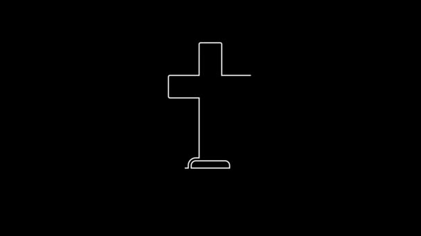 White Line Man Graves Funeral Sorrow Icon Isolated Black Background — Stock Video