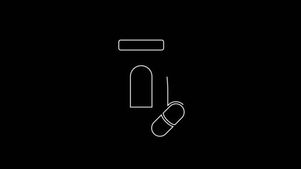 White Line Sedative Pills Icon Isolated Black Background Video Motion — Vídeos de Stock