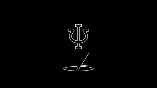 White Line Psychology Icon Isolated Black Background Psi Symbol Mental — 图库视频影像