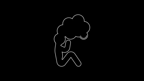 White Line Man Graves Funeral Sorrow Icon Isolated Black Background — Stockvideo