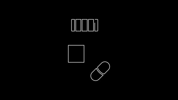 White Line Sedative Pills Icon Isolated Black Background Video Motion — Vídeo de Stock