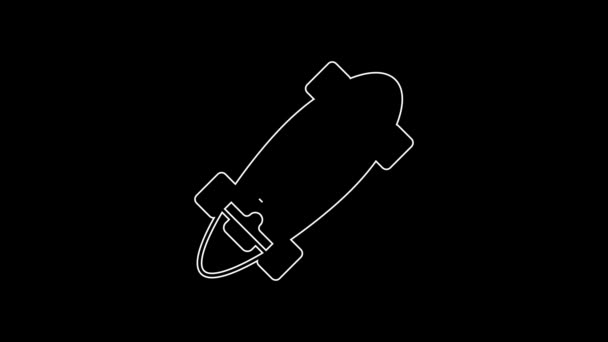 White Line Longboard Skateboard Cruiser Icon Isolated Black Background Extreme — Stockvideo